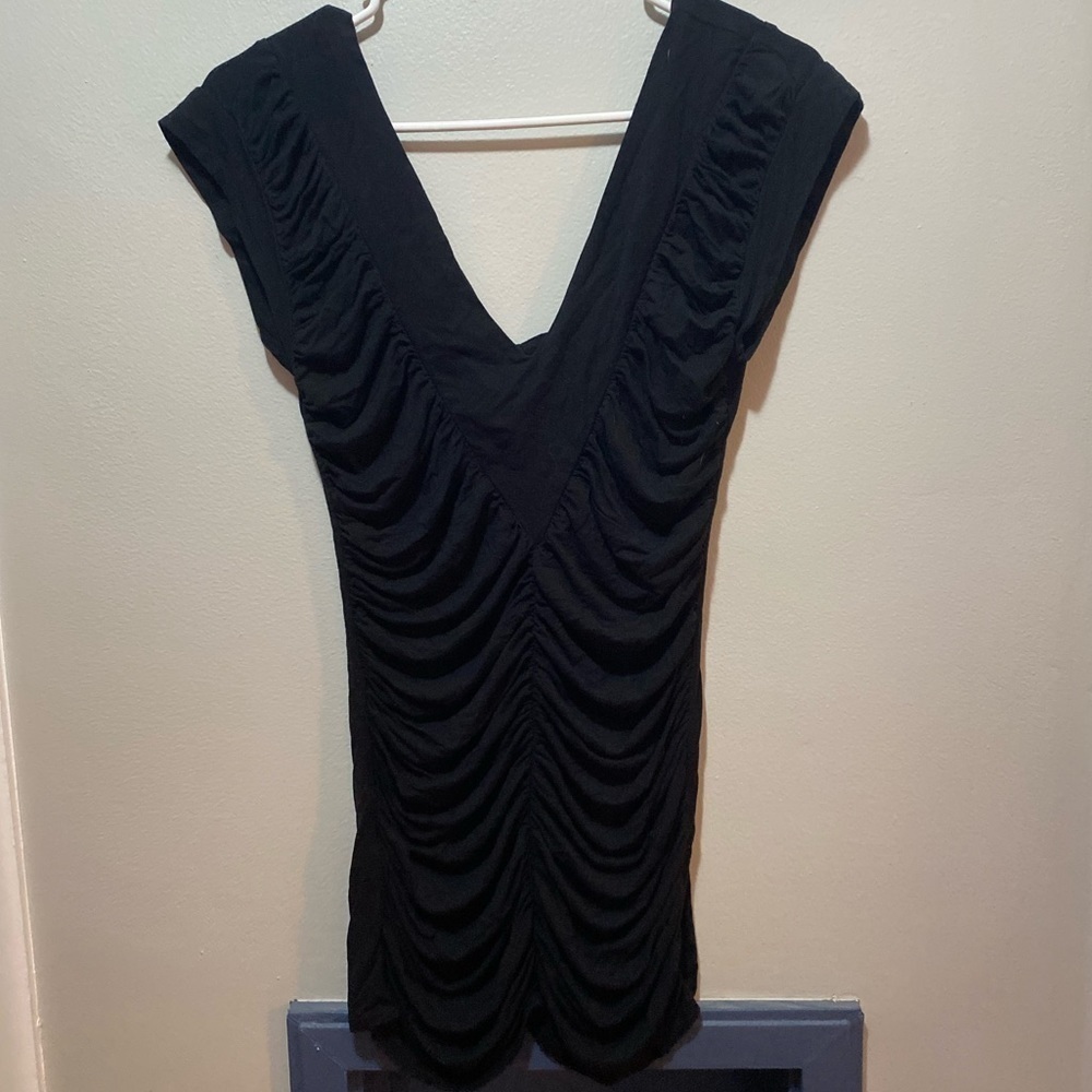 Black Ruffled V Neck and V Back Shirt
